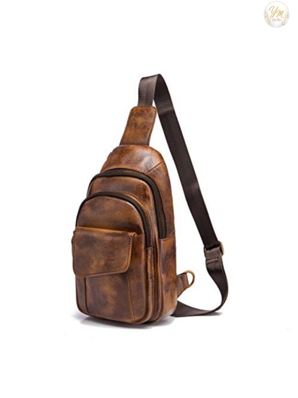Genuine Leather Men's Sling Crossbody Chest Bag Travel Hiking Outdoor Daypack